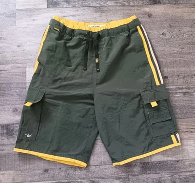 Vintage Y2K Plugg Cargo Style Board Swim Shorts Soul Surf Hawaii Green & Yellow  - Image 1 of 4