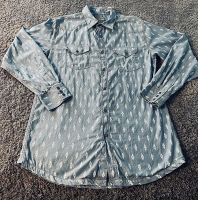 Camisa Scandia Woods Para Hombres Mediana Azul Occidental Frente a Presión Estampado Azteca Algodón Foto 1 de 4