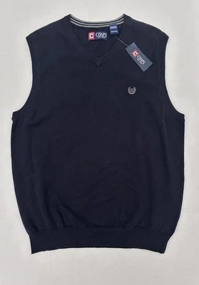 Men’s CHAPS Vest Sleeveless Sweater Cotton V Neck Navy Blue Size Small (NEW) - Image 1 of 4