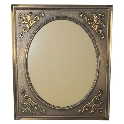 Marco de fotos antiguo de metal de latón ovalado ornamentado en relieve pergamino 10x12 foto 8x10 de colección Foto 1 de 4