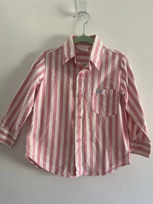Vintage 80s Guess Baby Pink & White Stripe Shirt Size 3Y 100% Cotton Made In US - image 1 of 4