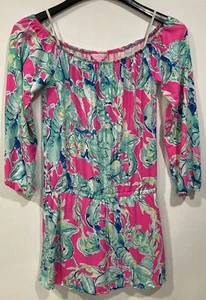 Lilly Pulitzer Lana Off the Shoulder Raz Berry Lobsters in Love Romper Size XS - Picture 1 of 10