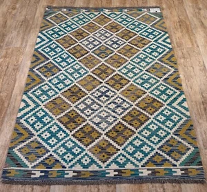 Alfombra de lana Kilim afgana vintage anudada a mano genuina 180X126 CM - Imagen 1 de 9