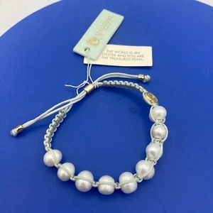Spartina 449 Seafoam Pearl Friendship Bracelet Real Pearl Gold Plated Woven  - Picture 1 of 9