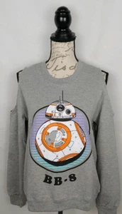 Star Wars BB-8 Gray Womens Cold Shoulder Graphic Sweatshirt Top Medium New - Picture 1 of 12