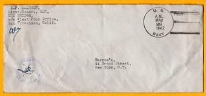 USS Bridge AF 1 29 de mayo de 1942 Tipo 3z, censurado, franqueado GRATIS, #10 Env. - Imagen 1 de 1