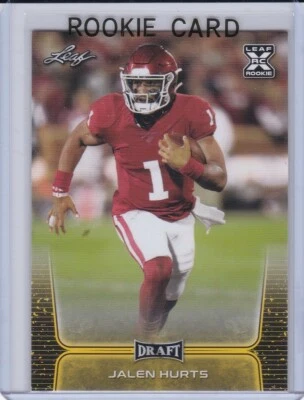JALEN HURTS ROOKIE CARD Oklahoma Alabama Football 2020 LEAF GOLD VARIATION RC! - Image 1 of 2