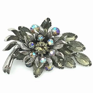 Selini Gray AB Rhinestone Layered Leaf Brooch Vintage - Bild 1 von 12