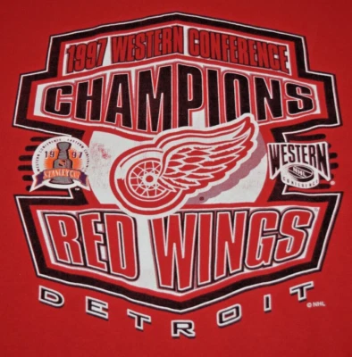 Camiseta De Colección NHL Detroit Red Wings Logo 7 Talla XL 90s Campeones Hecha en EE. UU. 1997 Foto 1 de 4