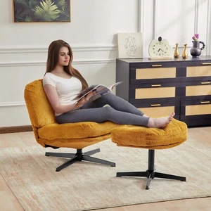 Redlife Modern Swivel Chair Accent Chair Upholstered Club Sofa Chair W/ Ottoman - Picture 1 of 10