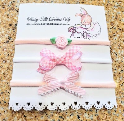 3 Piece Set Of Preemie And Newborn Stretchy Nylon Headbands - Image 1 of 4