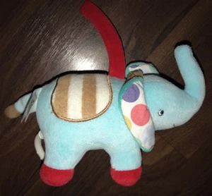 Spieluhr Babylove DM Pusblu Plüschtier Kuscheltier Elefant Blau Rot Füße Punkte - Picture 1 of 3