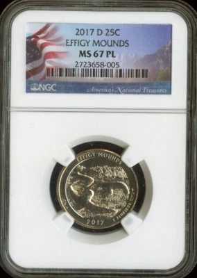 2017-D Effigy Mounds Quarter NGC MS67 PL Auction - Image 1 of 2