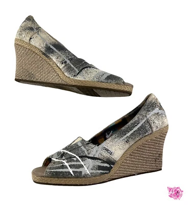 Alpargatas de cuña TOMS Peep Toe para mujer talla 9,5 pintura gris salpicada Foto 1 de 4