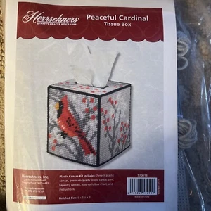 Herrschners Peaceful Cardinal Tissue Box Cover Plastic Canvas Kit Rare NEW - Picture 1 of 4