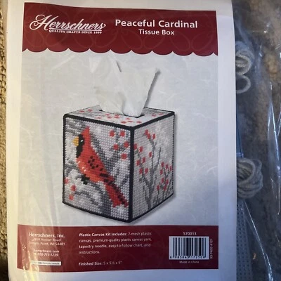 Herrschners Peaceful Cardinal Tissue Box Cover Plastic Canvas Kit Rare NEW - Image 1 of 4