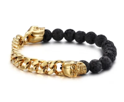 Calavera Piedras Lava | Pulsera Gótica - Acero | Pulsera Bruja | Joyería Gótica Foto 1 de 4