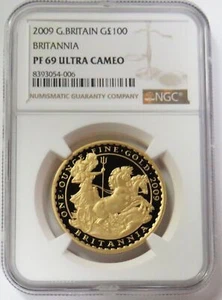 2009 GOLD 797 MINTED GREAT BRITAIN 100 POUNDS BRITANNIA 1oz NGC PROOF 69 UC - Picture 1 of 2