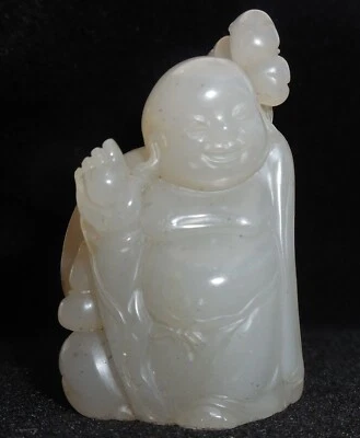 Винтажный китайский резной мягкий серый камень Shoushan счастливый Будда 2 1/4 дюйма в высоту - Изображение 1 из 4