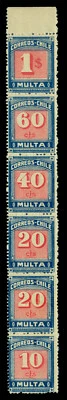 CHILE 1924 Cuotas de franqueo - MESIAS $1,60,40,20,20,10 tira de inquilino de 6 MNH Foto 1 de 3