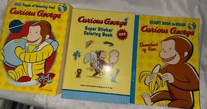 Curious George Giant Coloring Books Lot of 3 Bunches Of Fun 600 Stickers Unused - Picture 1 of 20