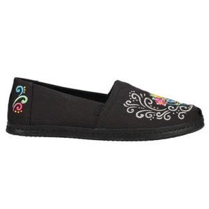 TOMS Alpargata Embroidered Floral Floral Slip On Womens Black Flats Casual 1001 - Picture 1 of 5