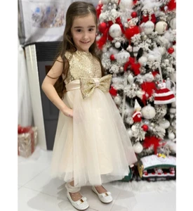 Sz 8 Girls Party Dress Princess Pageant Gown Bow Wedding Sequined Evening Ball - Picture 1 of 12