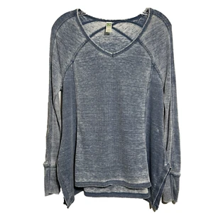 Green Tea Top Damen S blau Thermo Waffelstrick Langarm V-Ausschnitt leicht - Bild 1 von 7