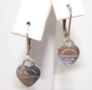 Please Return To Tiffany & Co. Heart Sterling Silver Drop Dangle Earrings FZZ - Picture 1 of 2
