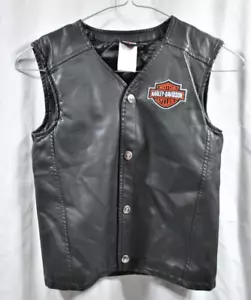 Harley Davidson Kids Black Bikers Faux Leather Vest, Size 8/10 - Picture 1 of 4