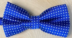 Boys Blue Bow Tie, Silver Dots, Double Layer, Adjustable, 5-12 Year Olds - Picture 1 of 7