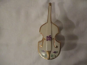 Vintage MOYER Hand Painted Violets Violin/Cello Vase/Wall Pocket - 22K Gold Trim - Picture 1 of 12