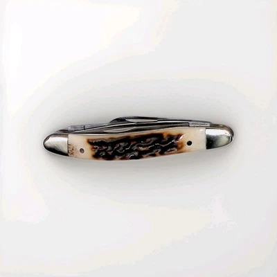 Frost Cutlery Range Rider Stag Bone Handle Knife 3 Blade Pocket Knife  - Image 1 of 4