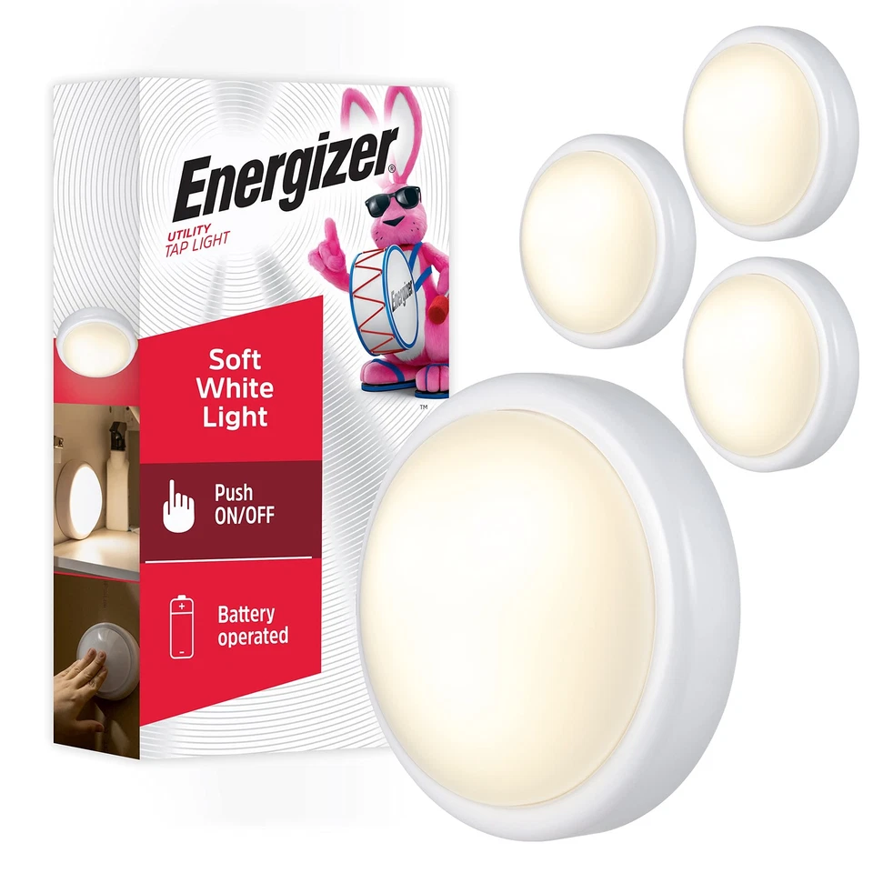 4PK Energizer LED Tap Light Push Light Battery Operated Soft White 48958-P1
