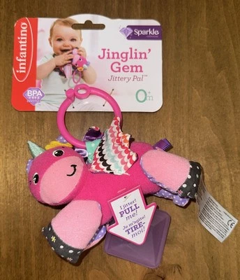 Cochecito de asiento de coche Infantino Unicornio Baby Pull Toy Jinglin’ Gem Jittery Pal Foto 1 de 4