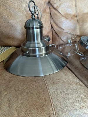 Laura Ashley Corbridge Industrial Style Nickel And Glass Ceiling Pendent Light - Image 1 of 2