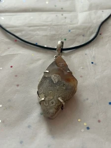 Druzy Dendrit Edelstein 925 Sterling Silber Platte Anhänger + modische Ohrringe - Bild 1 von 8