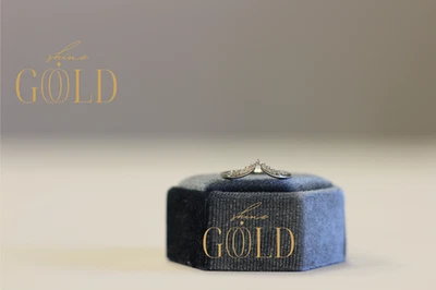 14k White Gold Diamond Curved Ring Vintage Wedding Band Art Deco | Shine Gold | - Image 1 of 2