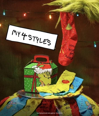 McDonald's 2025 The Grinch Meal Socks Complete Set or Singles - Image 1 of 2