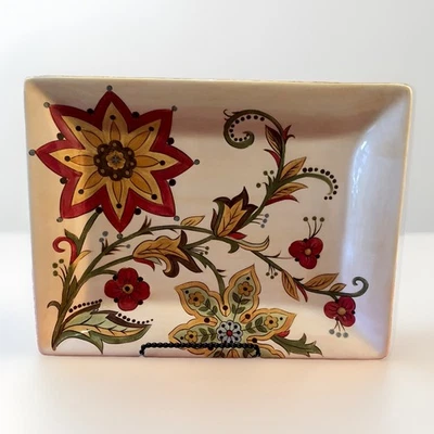 Plato rectangular de 16" de loza pintada a mano crema floral de carínto Pier 1 Foto 1 de 4