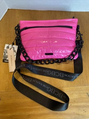 NUEVO CON ETIQUETAS BCBG Generation Bolso Bandolera Convertible 2 en 1 Vinilo Hinchado Rosa Caliente Foto 1 de 4