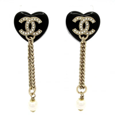 Auth CHANEL Coco - Black Gold White Resin Hardware faux Pearl Rhinestones - Image 1 of 4