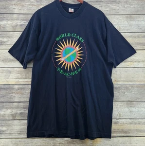 World Class Teacher Vintage 90s FOTL Black SS Single Stitch USA Shirt Adult XXL - Picture 1 of 7