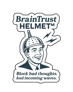 Braintrust Helmet Retro Mid Century Parody Custom Vinyl Die Cut Sticker 3.5x2.5 - Picture 1 of 1