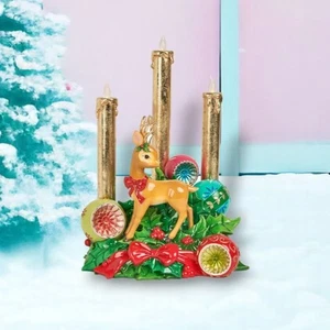 10.5" Vintage Retro Deer with Baubles LED Candles Christmas Decor *SHIPS WITHIN - Picture 1 of 1