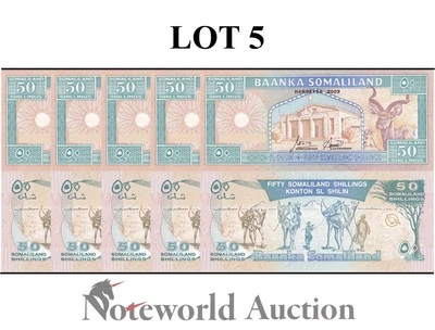 SOMALILAND 50 Shillings 2002 P 7d LOT 5 pcs 1/20 Bundle UNC - Image 1 of 4