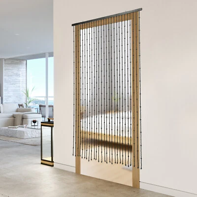 Cuentas de cortina de puerta negras de madera natural, cortinas de cuentas de puerta de decoración de puerta de entrada Foto 1 de 4