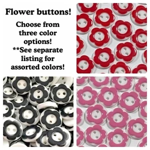 20 or 40 Plastic flower buttons 13mm pink red black white flowers 2 tone - Picture 1 of 5