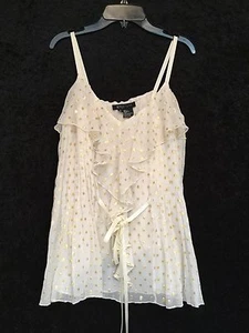 WOMEN'S ETCETRA WHITE SPAGHETTI STRAP TOP W/ GOLD POLKA-DOTS- SIZE 4 - Picture 1 of 5