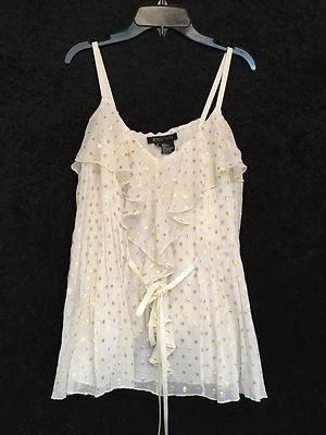 WOMEN'S ETCETRA WHITE SPAGHETTI STRAP TOP W/ GOLD POLKA-DOTS- SIZE 4 - Image 1 of 4